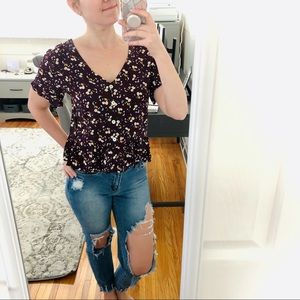 NEW Freshman V-Neck Floral High-Low Top